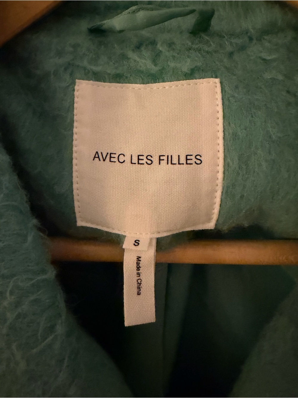 Avec Les Filles Aqua Blue Green Fuzzy Double Breasted Coat S Oversized Statement - Picture 3 of 5